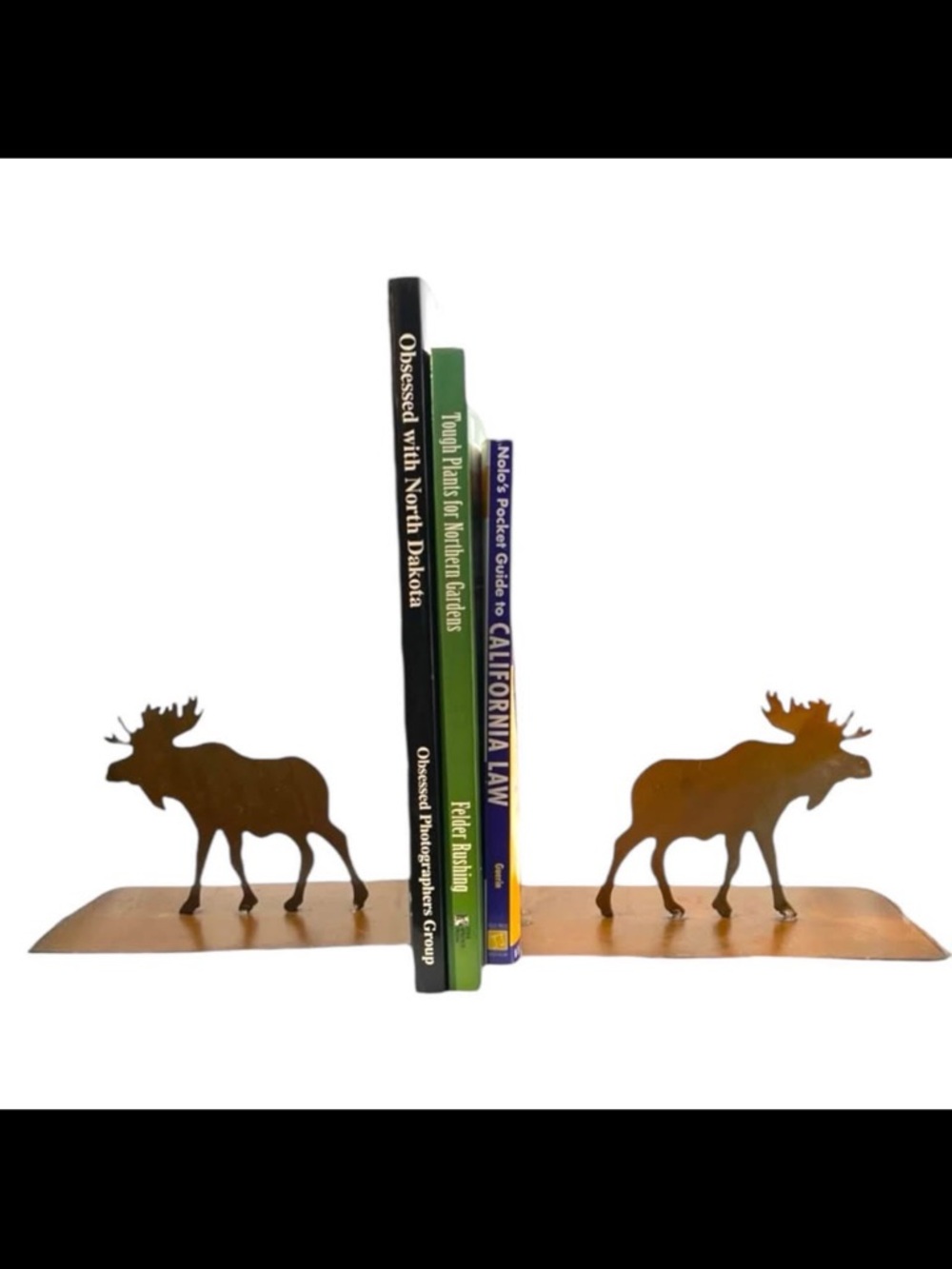 2 Handcrafted Copper Distressed Moose & Tree Metal Unique Bookends 7.25”Length